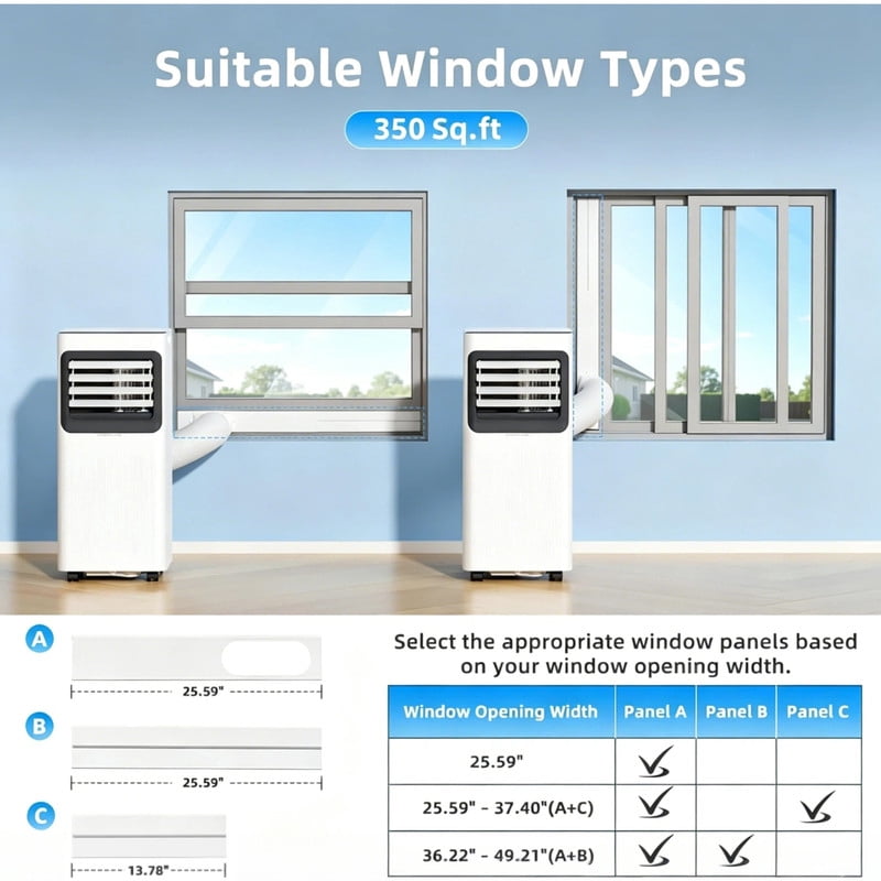 Portable Air Conditioners 8,000 BTU,4-in-1 Air Conditioner Portable Up to 250 Sq.Ft. with Cool,Fan,Dehumidifier,Sleep,Portable AC Unit with LED Remote & 24H Timer,Installation Kits