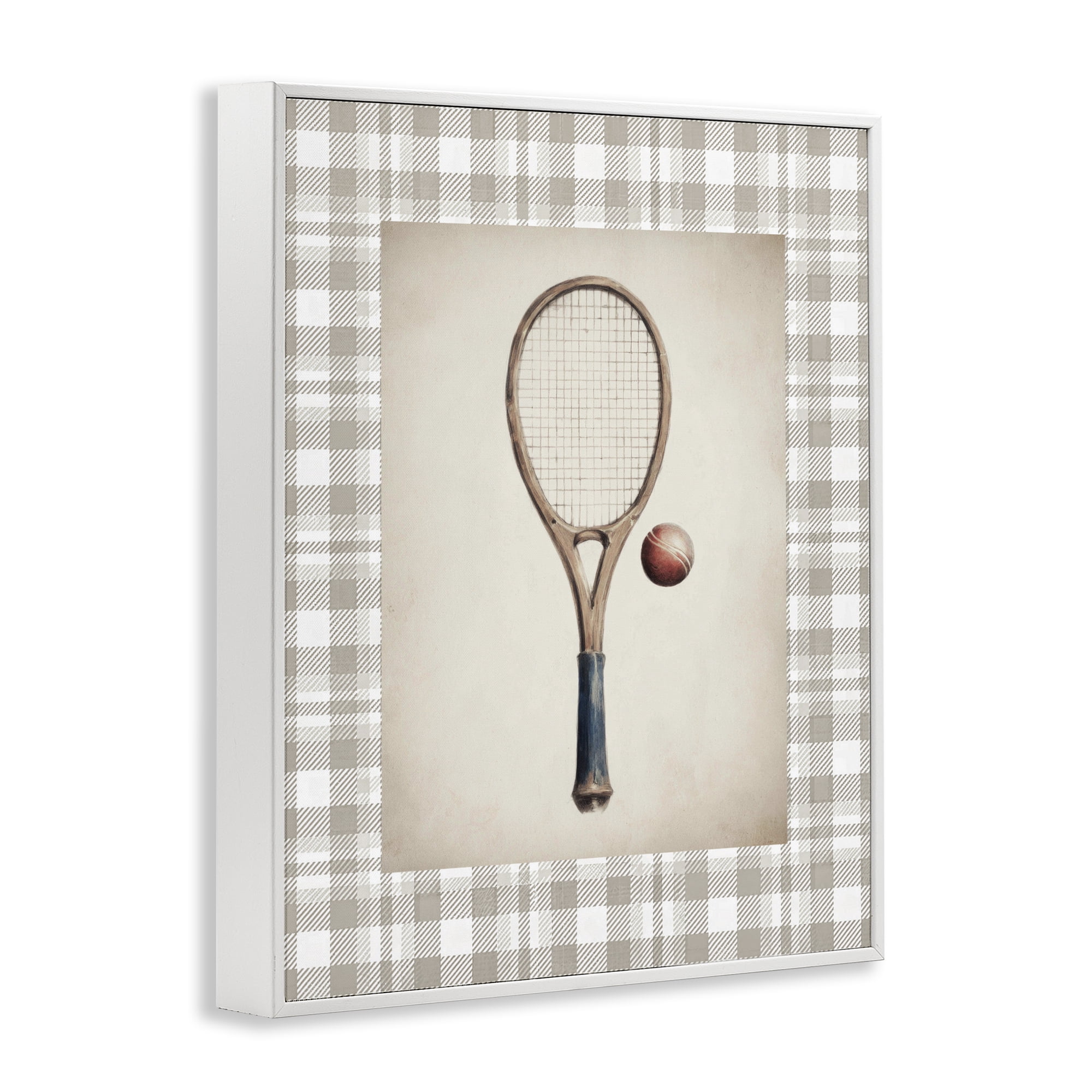 Stupell Industries Vintage Tennis Racket & Ball White Framed Giclee Art, design by Sisi and Seb