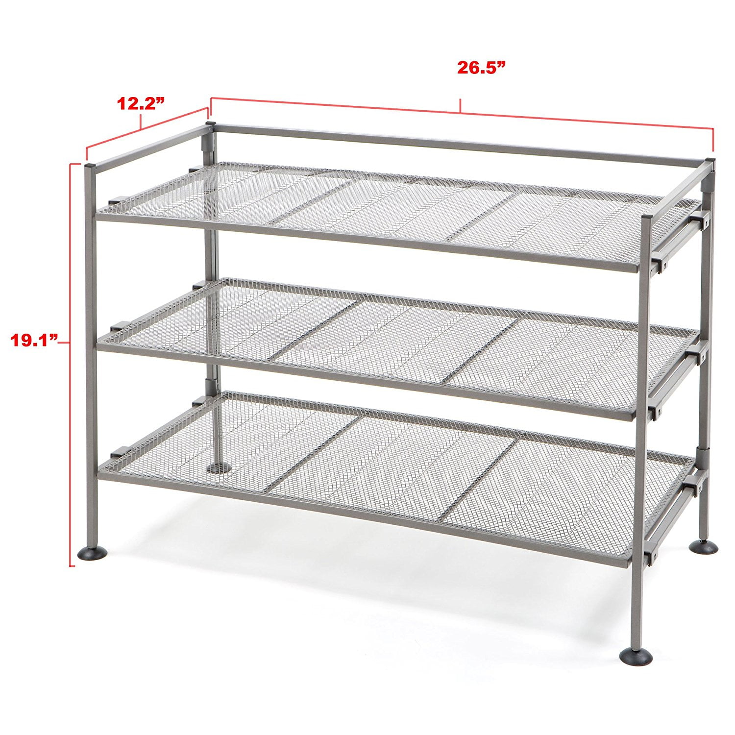 3-Tier Iron Mesh Utility Shoe Rack, Satin Pewter by Seville Classics