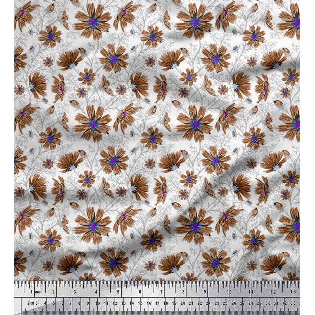 Soimoi Poly Georgette Fabric Leaves & Cosmos Floral Print Fabric by the Yard 42 Inch Wide