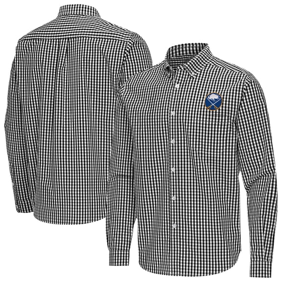 Men's Antigua Black Buffalo Sabres Ellis Tri-Blend Long Sleeve Button-Down Shirt
