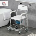 thumbnail image 2 of Hyxoo 3-in-1 Shower Commode Wheelchair, Transport Beside Commode Chair, Waterproof Rolling Over Toilet Chair 330 lbs. Weight Capacity with Padded Seat, White, 2 of 10