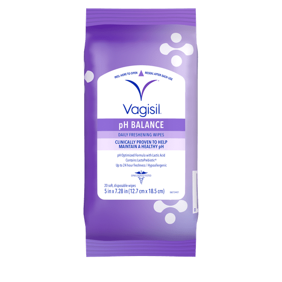 Vagisil PH Balance Daily Freshening Wipes for Feminine Hygiene, 20 Count