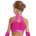 thumbnail image 4 of Haitryli Kids Girls Sparkly Jazz Dance Outfits Sequins Sleeveless Crop Top with Metallic Bell-Bottom Pants Hip Hip Disco Wear Hot Pink 8, 4 of 7