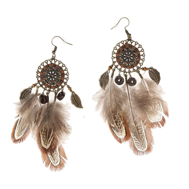 Pendientes Colgantes de Plumas Girasol Bohemio Vintage Gota Larga Borla Hecha a Sunnimix Pendientes bohemios para mujer