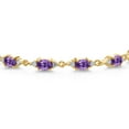 thumbnail image 2 of Gem Stone King 18K Yellow Gold Plated Silver Purple Amethyst and White Moissanite Tennis Bracelet for Women (6.31 Cttw, Gemstone Birthstone, Oval 6X4MM, 7 inch), 2 of 5