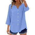 thumbnail image 6 of Endives Women's Button Down Shirts 3/4 Length Sleeve Tops V Neck Blouses Loose Fit Summer Outfits, 6 of 6
