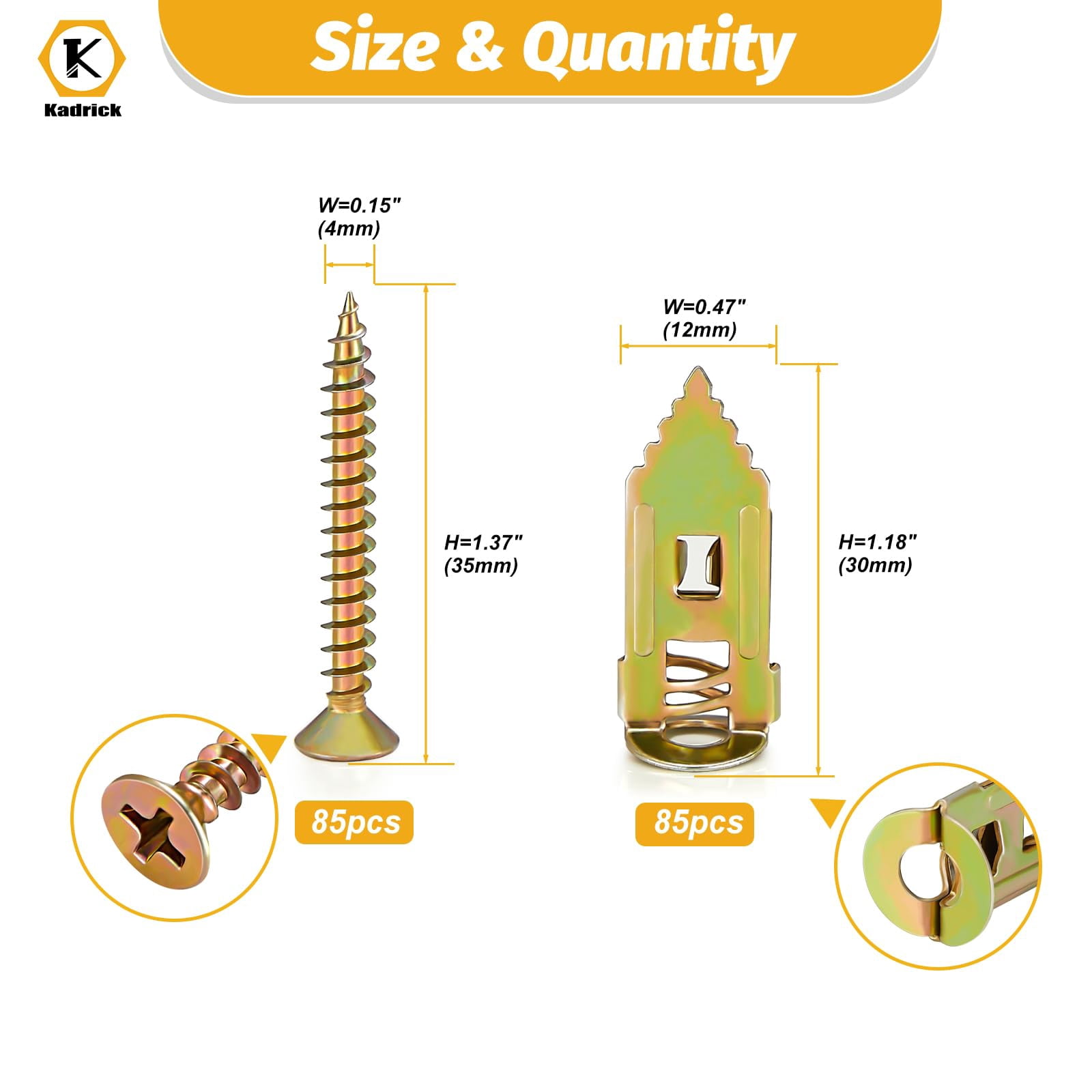 170Pcs Self Drilling Drywall Anchors with Screws，Zinc Plated Steel,2024 Upgraded Hollow Wall Anchors and Screws Kit, Easy Application No Drill or Holes in Wall(85 Anchors and 85 Screws)