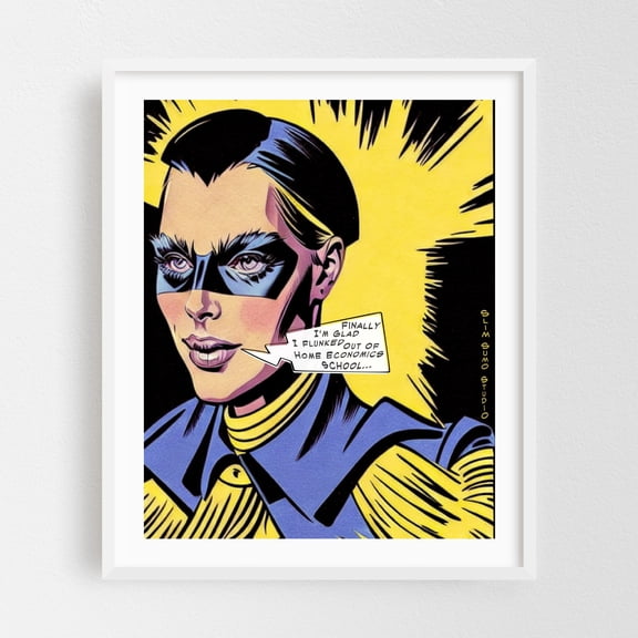 The Home Economics Girl - Illustration Pop Art Humor Modern Art Quote Retro White Framed Wall Art Print 6 x 8 inches