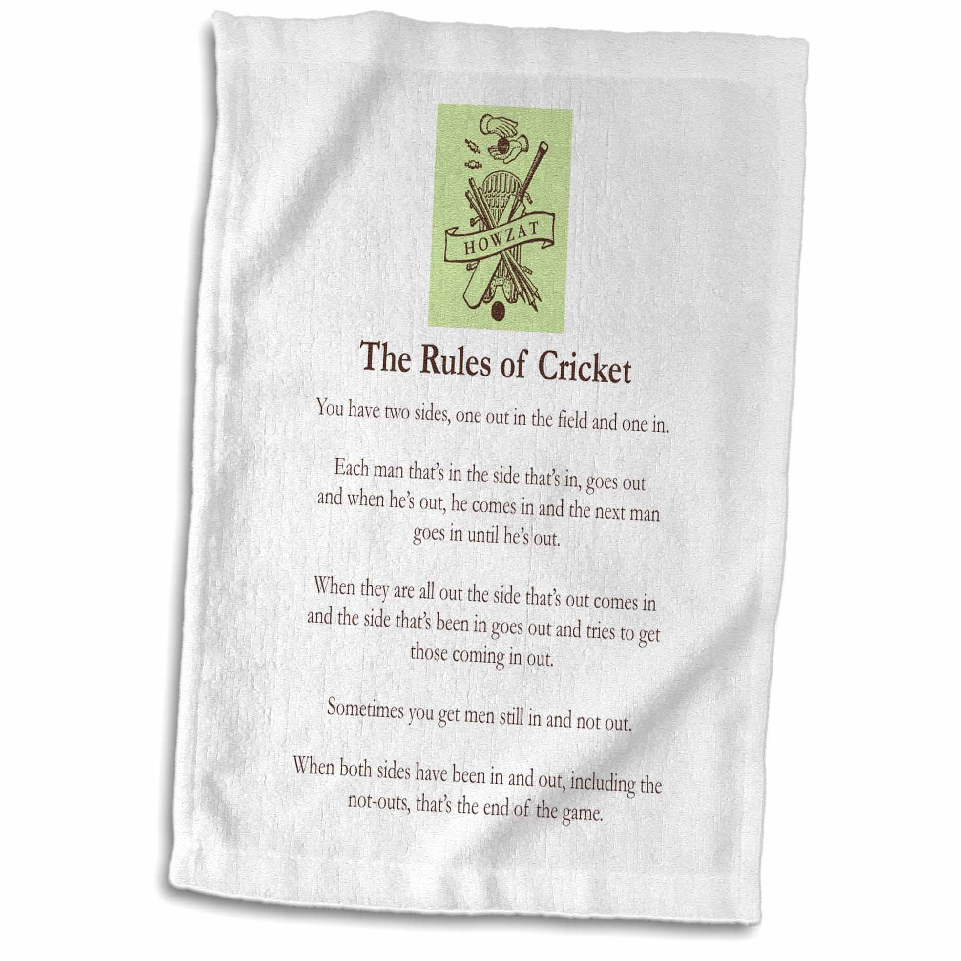 3dRose Funny Rules of Cricket Design in Green and Brown Towel, 15 by