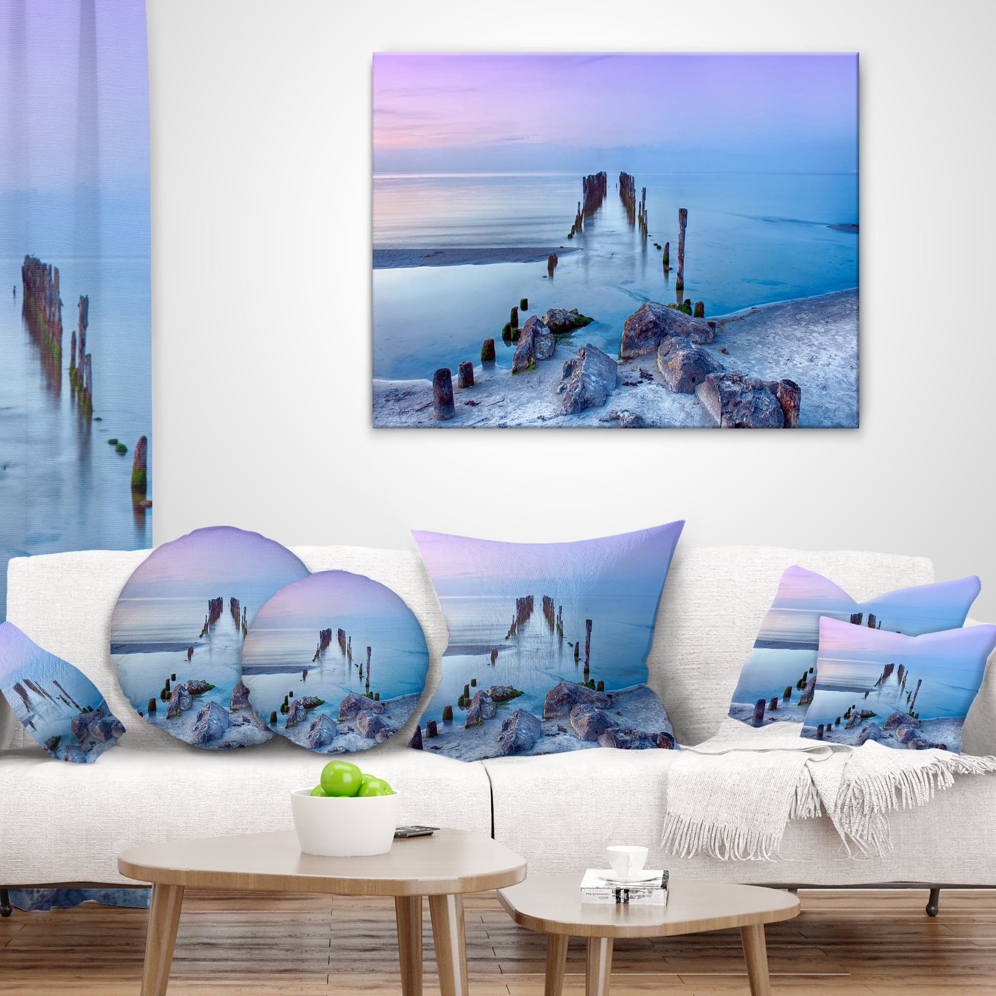 Designart Old Pier and Bridge in Light Blue - Sea Bridge Throw Pillow - 16x16