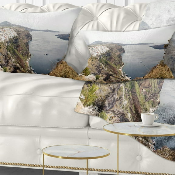 Designart Beautiful View of Santorini Island - Landscape Printed Throw Pillow - 12x20