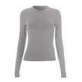 thumbnail image 4 of Gray Womens Tops Women’s Long Sleeve Round Neck Crop Top Tee Shirt Basic Solid Tight Slim Fit Cropped Shirt Workout Yoga Shirts for Women, 4 of 5