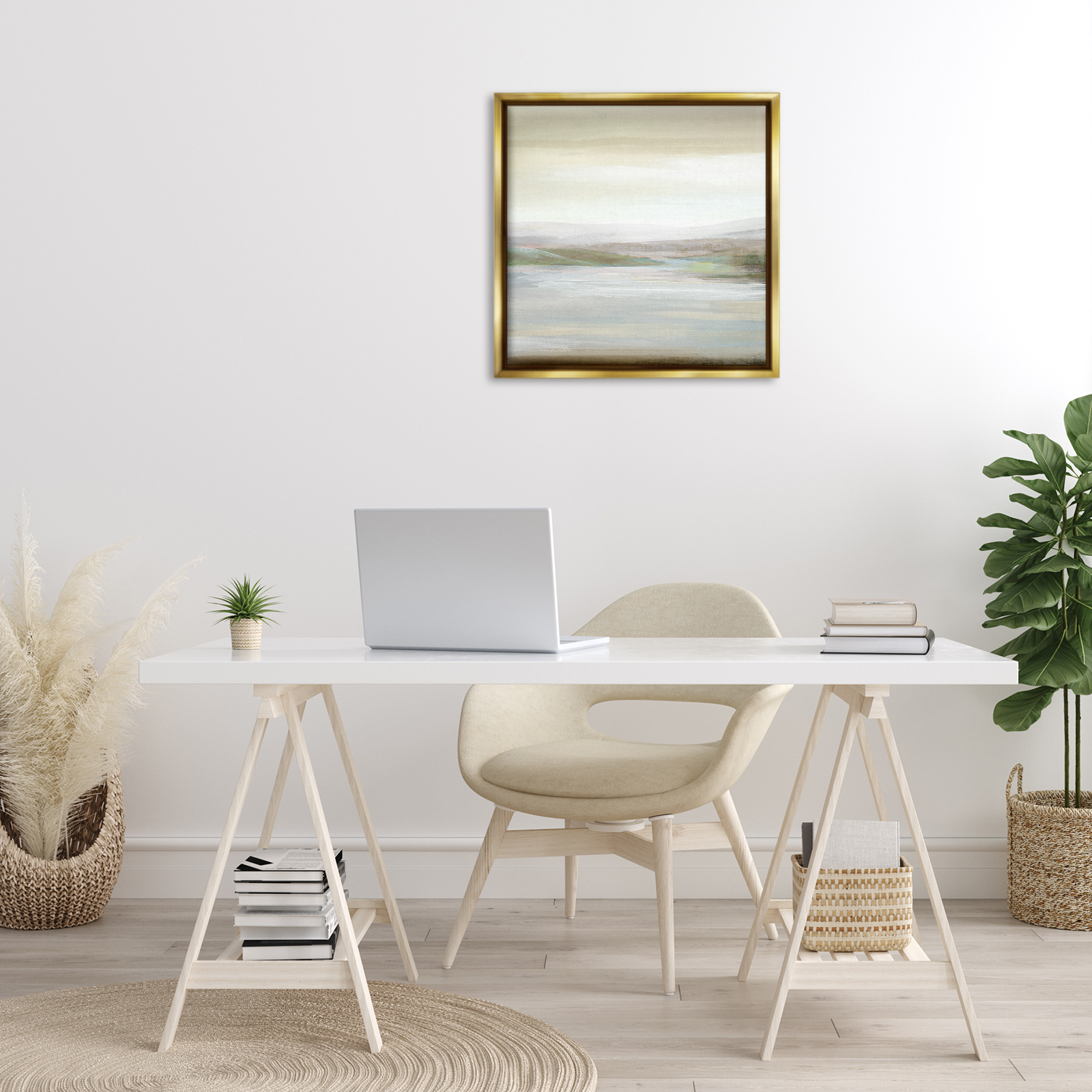 Stupell Industries Calm Atmospheric Landscape Landscape Painting Gold Floater Framed Canvas Art Print Wall Art, 25 x 25