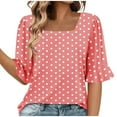 thumbnail image 2 of Wensltd Women's Summer Loose Blouses Printed Ruffled Sleeve Square Neck Top, 2 of 6