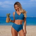 thumbnail image 5 of Solid Color High Waist Bikini Two Piece Swimwear Tankini With Control 3 Piece Swimsuits for Women with Cover up Racing Swimsuit Women plus Exposure Suit L Swim Suit with Shorts Swim Suit Tops for, 5 of 5