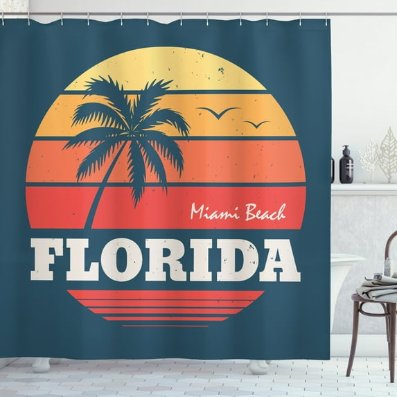Ambesonne Florida Shower Curtain, Abstract Miami Sunset, 69"Wx84"L, Bluegrey and Multicolor