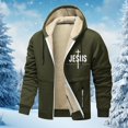 thumbnail image 2 of Men's Christmas Hooded Jacket Heavyweight Warm Full Zip Long Sleeve Outdoor Lined Coat Winter Cold Weather Army Green L, 2 of 4