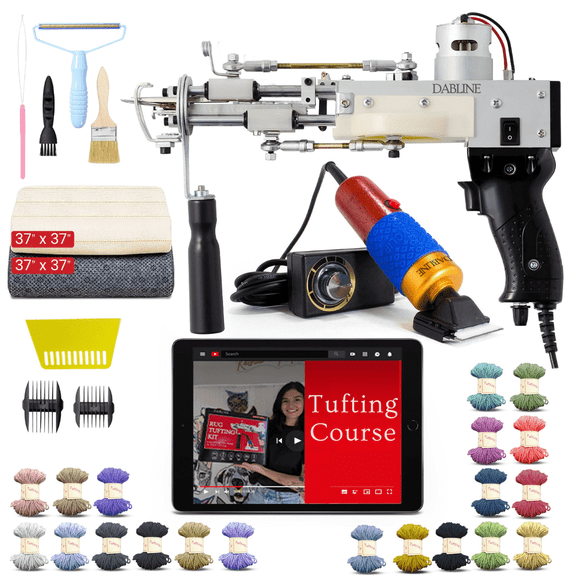 Dabline Rug Tufting Gun Kit – Complete Tufting Supplies Including Backing Cloth, 2 in 1 Cut & Loop Pile Rug Tufting Gun, Carpet Trimmer, Tufting Cloth, 20 Color Yarns, Tools & Accessories