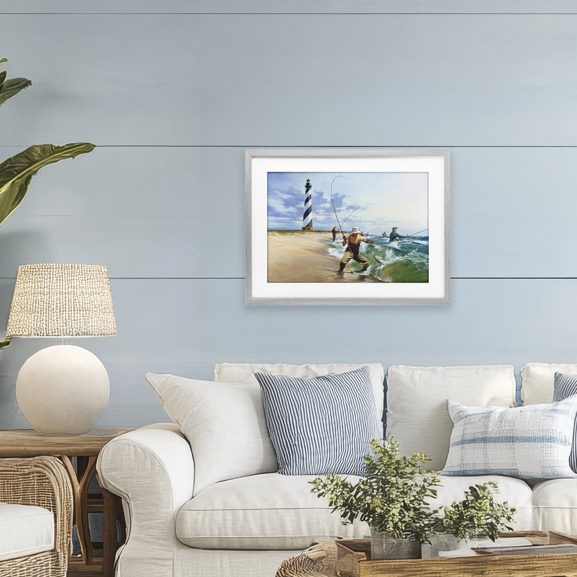 Cape Hatteras Fishermen Gray Framed Print Under Glass, design by Wind River Studios