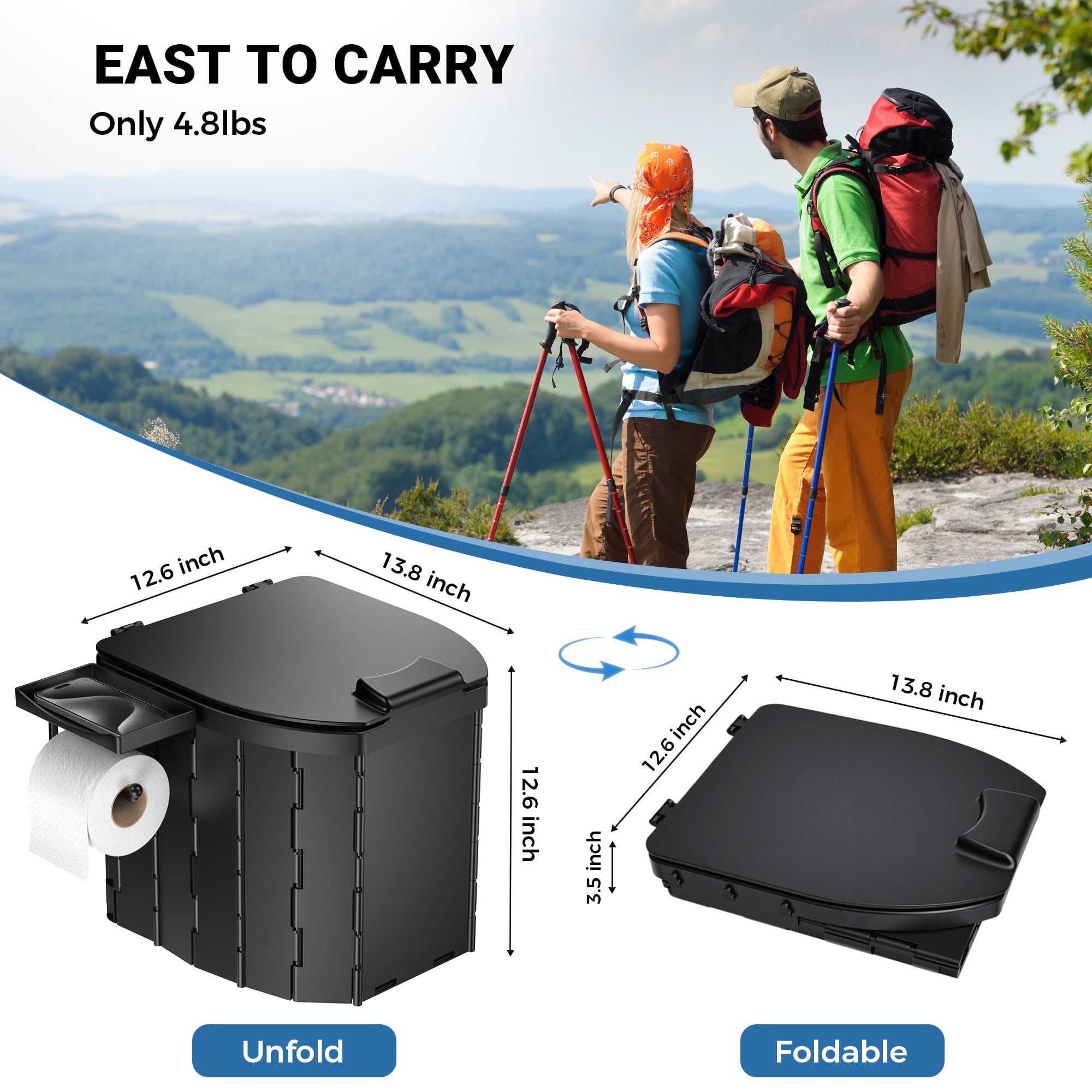 OHHANI Portable Toilet with pu Cushion Soft Pad Tissue Holder Folding Outdoor Toilet Suitable for Camping, Beach, Hiking, and Car Use