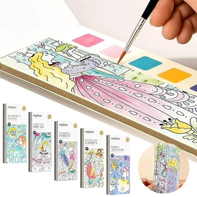 Pocket Watercolor Painting Book, 6Pcs Watercolor Paint Book with Paints,  Upstrong Pocket Watercolor Painting Book, Pocket Watercolor Painting Book  Enchanted Garden, Hours of Painting Fun 