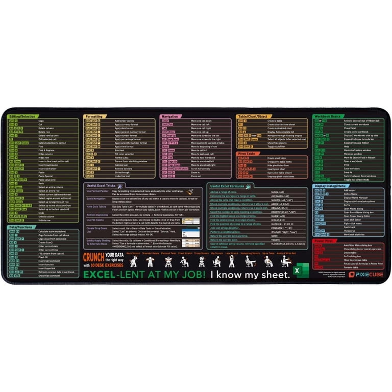 Excel Key Mat Large Desk Mat With Excel Shortcuts Excel Shortcut Keys Mouse Pad ...