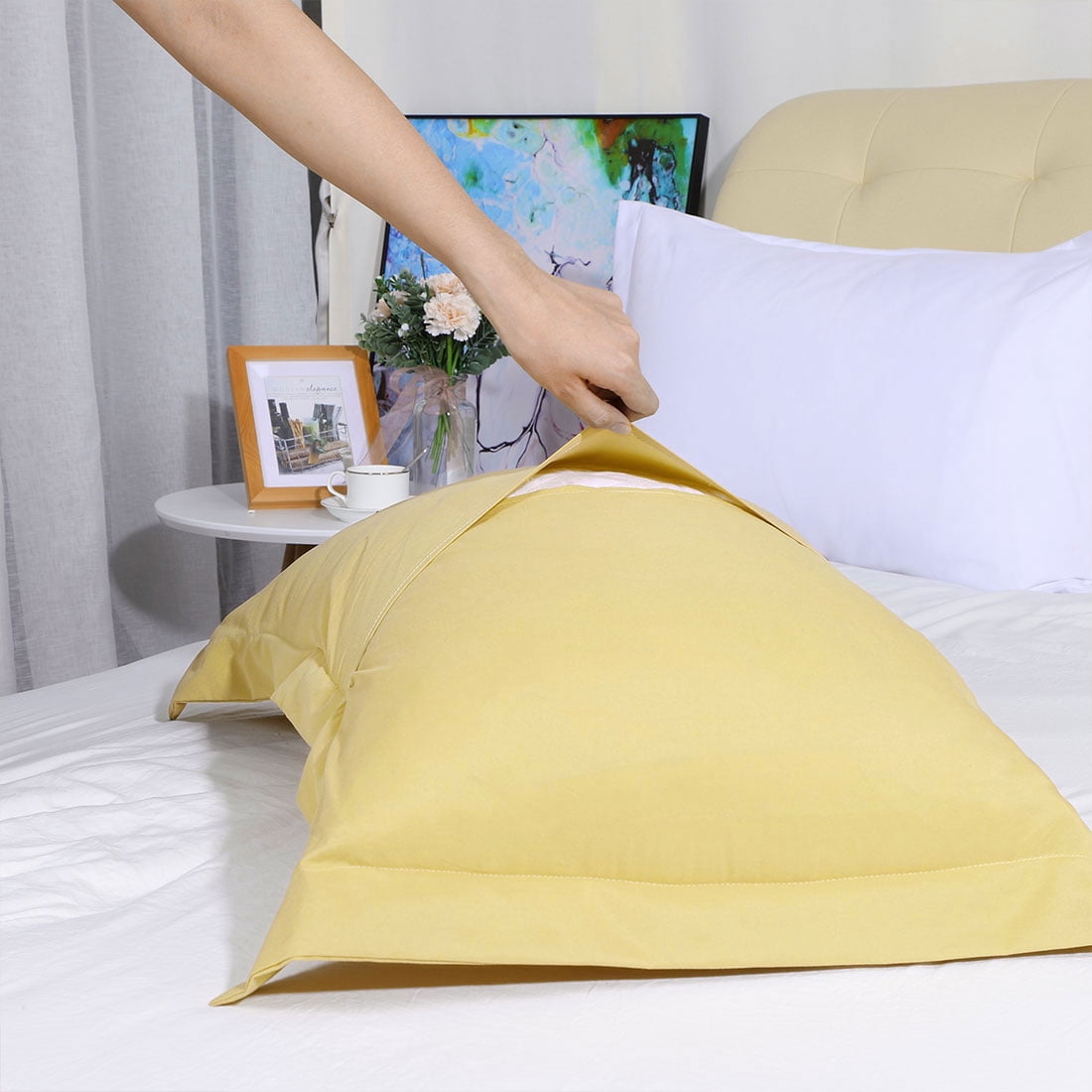 Unique Bargains Pillowcases Soft Microfiber Pillow Shams Set of 2 Standard Gold