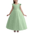 thumbnail image 2 of Huowey Girls Teens Youth Birthday Ball Gowns Dresses Elegant Mesh Lace Embroidery Solid Color Ruffles Pleated Crewneck Sleeveless Maxi Dress Fairy Tiered Layered Tutu Dress,Light Green,9-10 Years, 2 of 6