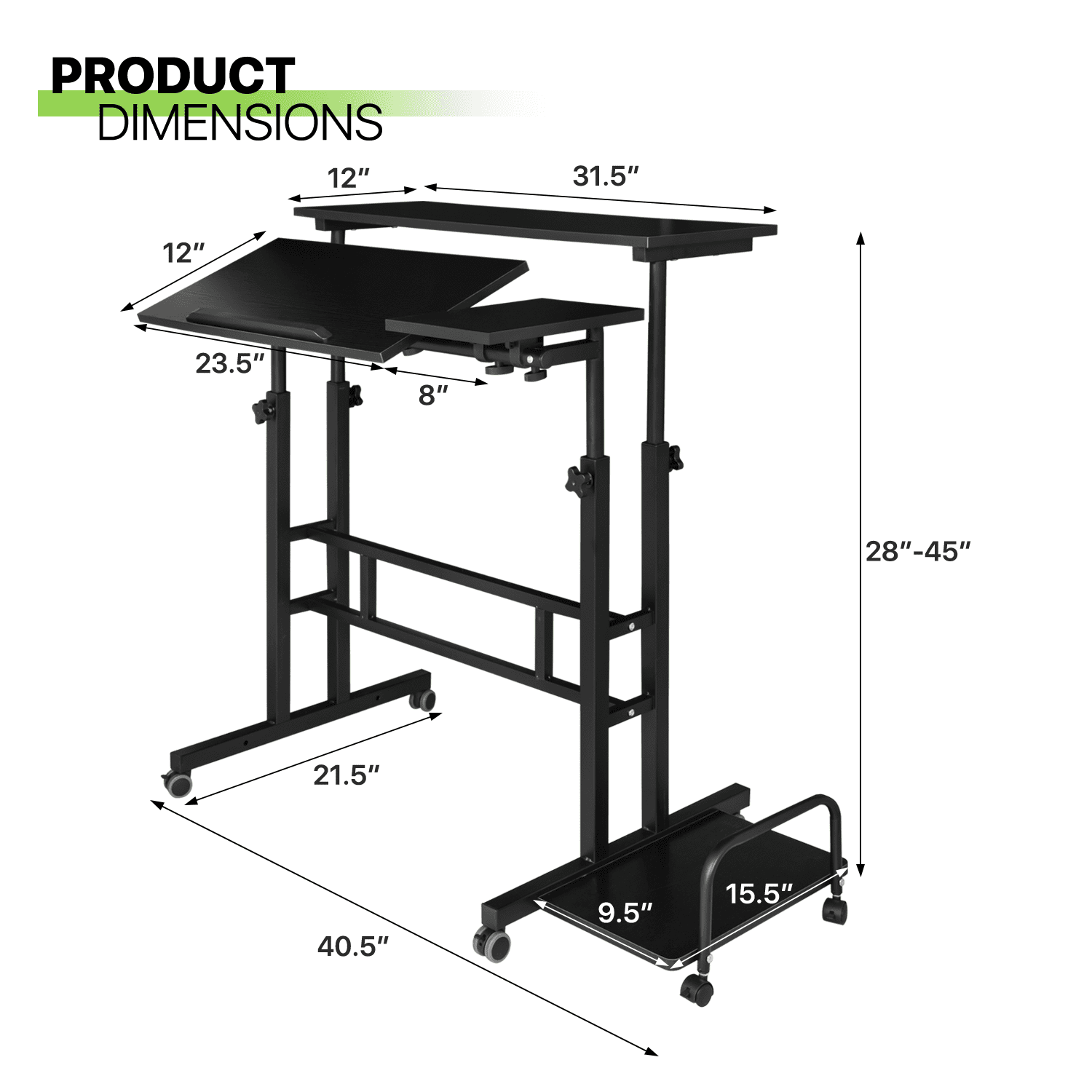 Magshion Complete Computer Workstation Desk, Rolling Laptop Table with Monitor Shelf & Host Rack for Home, Black