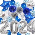 thumbnail image 1 of Kits de decoración para fiestas de Husfou de la Clase 2024, azul/plateado, 1 of 6