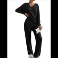 thumbnail image 2 of Conjunto de Pijama de Dos Piezas de Punto Acanalado para Mujer: Suéter de Larga y Pantalón . Negro S, 2 of 10