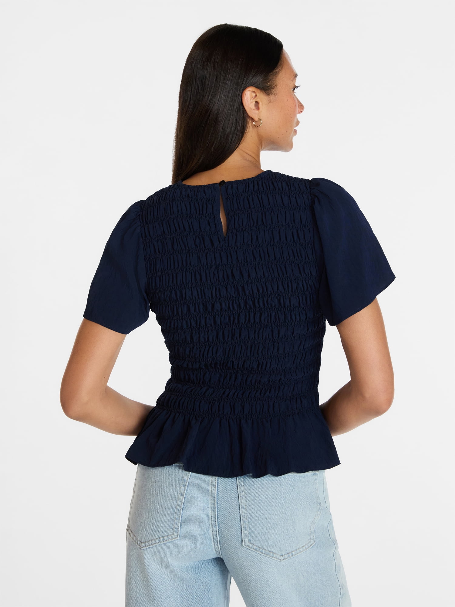 Time and Tru Women's Smocked Top with Peplum Hem, Sizes XS-XXXL