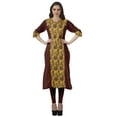 thumbnail image 2 of Moomaya Women Printed Kurti Knee Length Kurta Tunic Tops V Neck Plus Size Dress, 2 of 6