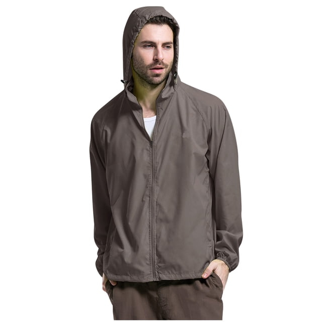 Men's Solid Color Packable Rain Jacket Lightweight Windproof Hooded Raincoat Outdoor Travel Hiking Cycling Jacket