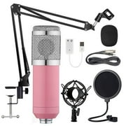 Walmeck USB Condenser Microphone Kit Plug & Play with Cantilever Bracket for Professional Audio Recording/Live Streaming/Gaming/Meeting/Podcasting/Interview(Pink)