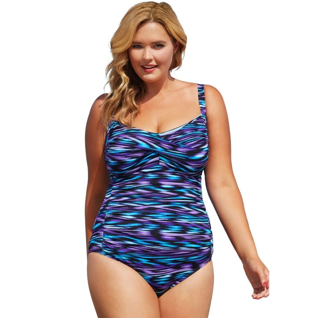 Swimsuits For All Womens Plus Size Ruched Twist Front One Piece Swimsuit 16 Melon Twist 4162