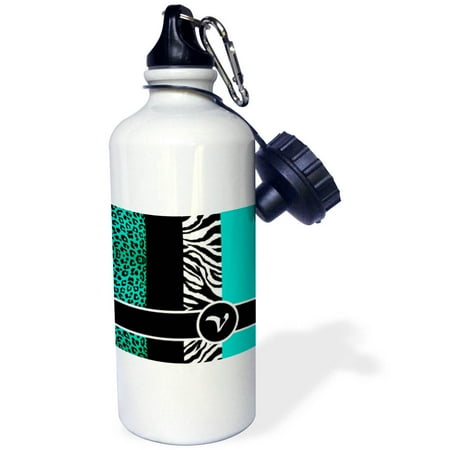 

3dRose Elegant Animal Print Monogram - Teal V Sports Water Bottle 21oz