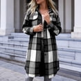 thumbnail image 4 of Annhoo Womens Long Trench Coat Single Breasted Checkered Long Sleeve Lapel Overcoat Fall Winter outerwear Jackets, 4 of 7
