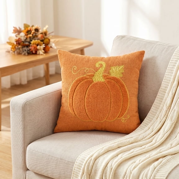Halloween Throw Pillow Covers 18x18 Inch, Soft Plush Pumpkin Red Decorative Square Pillowcases, Farmhouse Holiday Cushion Covers for Sofa Living Room Home Fall Halloween Thanksgiving Decor