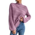 thumbnail image 1 of Suéter con cuello simulado Tejido de cable Color puro Hombro caído Manga larga Suéter de ajuste casual para mujer Púrpura XL, 1 of 6