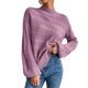 thumbnail image 1 of Suéter con cuello simulado Tejido de cable Color puro Hombro caído Manga larga Suéter de ajuste casual para mujer Púrpura XL, 1 of 6