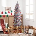thumbnail image 3 of Patiojoy 7FT Pre-lit Artificial Christmas Tree Hinged Pencil Xmas Tree w/670 Branch Tips 350 Cold-white LED Lights, 3 of 10