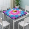 thumbnail image 3 of Pink Blue Tie Dye Flower Pattern Square Fitted Tablecloth with Elastic Edge,Square Table Cover,Washable Elastic Table Cover for Home Kitchen Party Decor 34"x34", 3 of 6