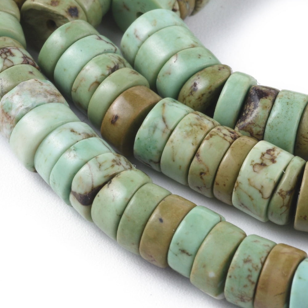 Natural Magnesite Beads Strands Heishi Beads Dyed & Heated Flat Round/Disc Dark Sea Green 6x3mm Hole: 0.8mm 120~140pcs/strand 15.1 inch(38.5cm)