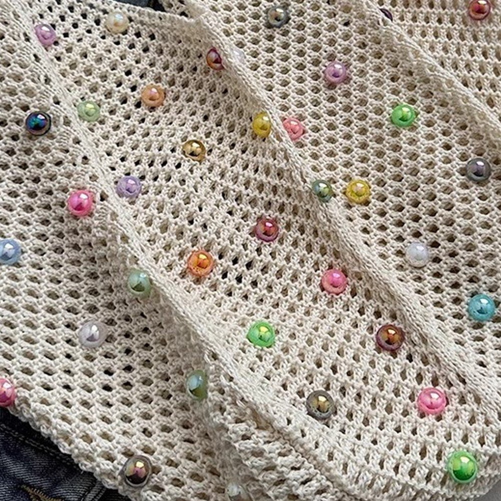 Jiibva Crochet Beach Bags Woven Travel Tote Boho Shoulder Bag Hollow Knitting Handbag Mesh Shoulder Bag Women Knitted Handbags for Holiday, Daily Work