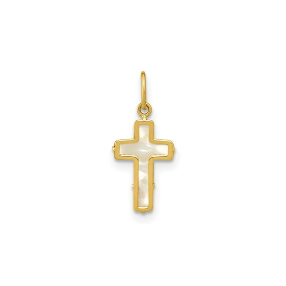14k Yellow Gold Cross Pendant for Women with Mother of Pearl Inlay, Christian Religious Necklace Symbolizing Faith, Spiritual Jewelry for Daily or Ceremonial Wear