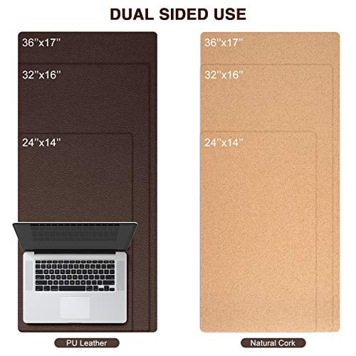 32 x 16 Double-Sided Desk Protector 32 x 16 Black Smooth Surface Mouse Pad TESOBI Large Natural Cork & Leather Desk Mouse Pad Waterproof Desk Mat for Office/Home/Gaming 