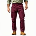 thumbnail image 3 of Mens Cargo Pants Sevevn Button Fly Elastic Side Waist Large Flap Pockets Straight Leg Relaxed Fit Cotton Woven Trousers for Casual Work Daily Wear, 3 of 9