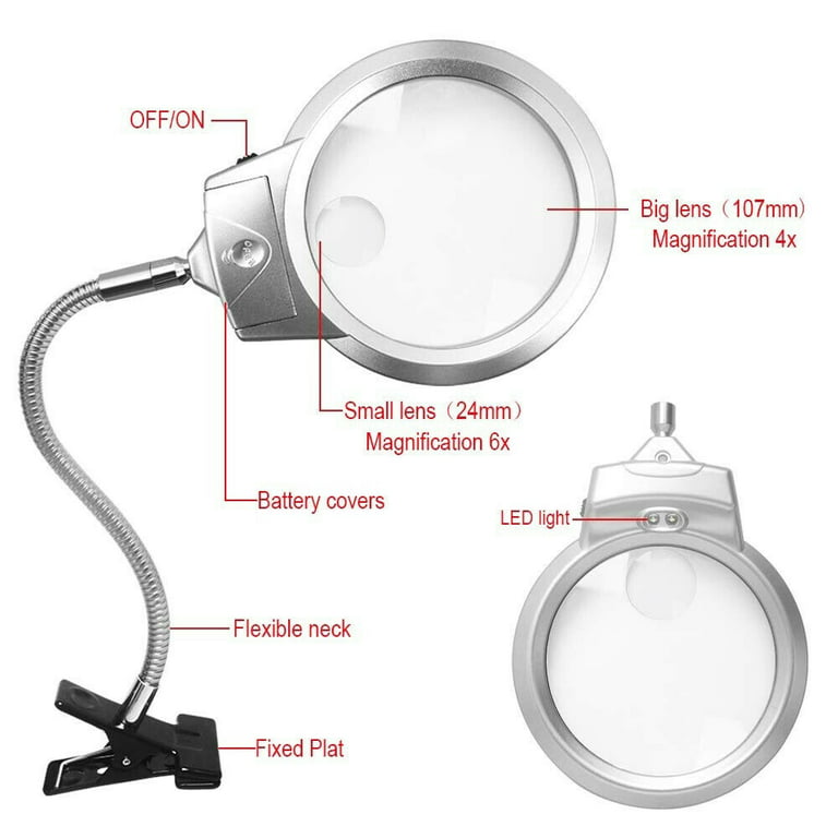 Full Page Magnifying Lamp - Hands Free Magnifier with Bright LED Light for  Reading - Flexible Gooseneck Holds Position 
